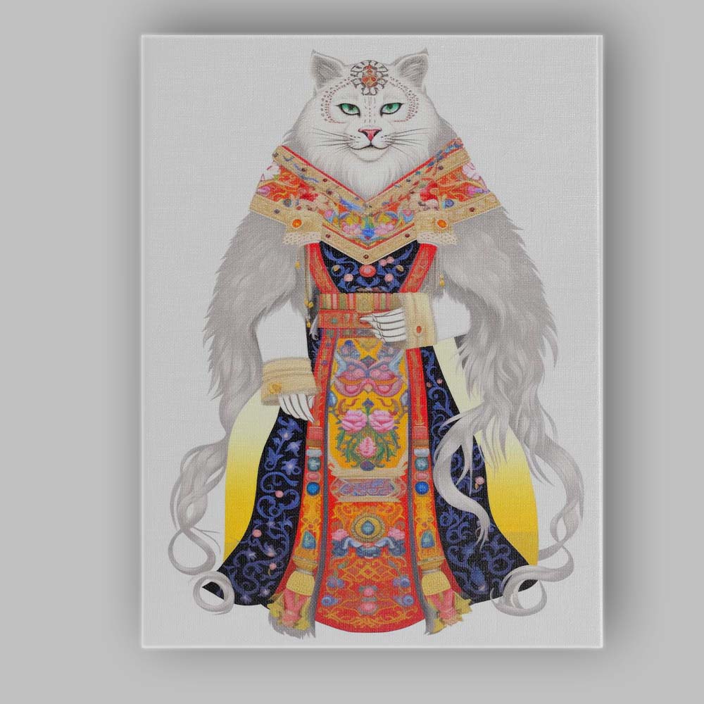 Regal White Cat Royal Portrait Ornate Traditional Costume Canvas Wall Art Print Decor Picture Ready to Hang