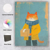 Cute Ginger Cat Holding Parcel Whimsical Delivery Animal Illustration Canvas Wall Art Print Decor Picture Ready to Hang