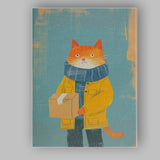 Cute Ginger Cat Holding Parcel Whimsical Delivery Animal Illustration Canvas Wall Art Print Decor Picture Ready to Hang