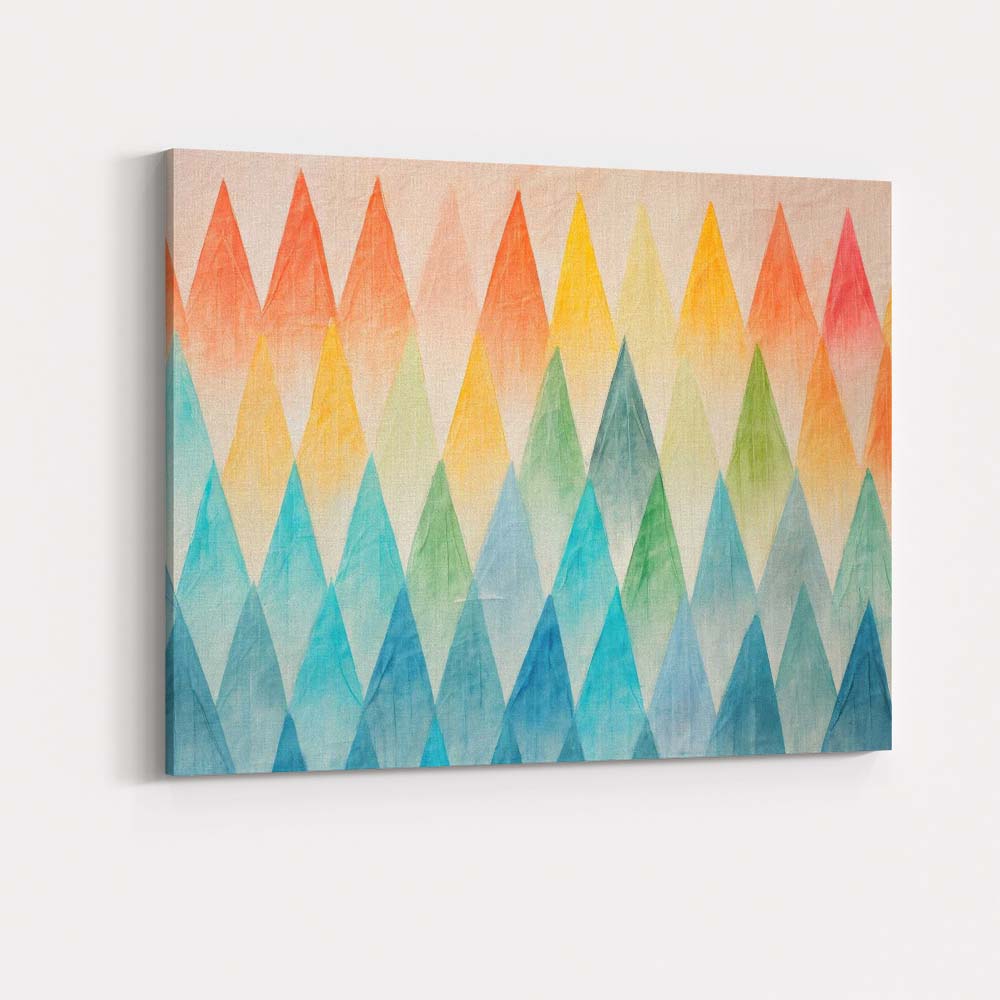 Colourful Watercolour Triangle Geometric Pattern Abstract Canvas Wall Art Print Decor Picture Ready to Hang