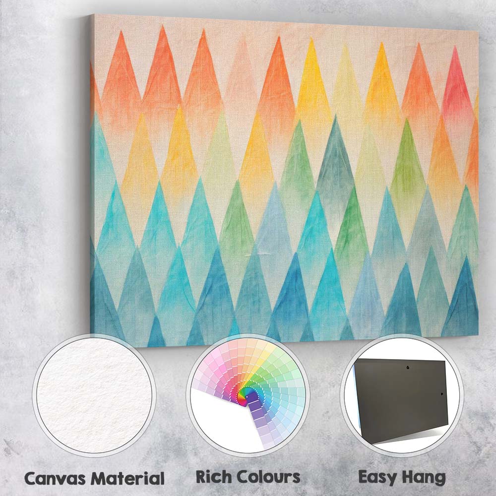 Colourful Watercolour Triangle Geometric Pattern Abstract Canvas Wall Art Print Decor Picture Ready to Hang