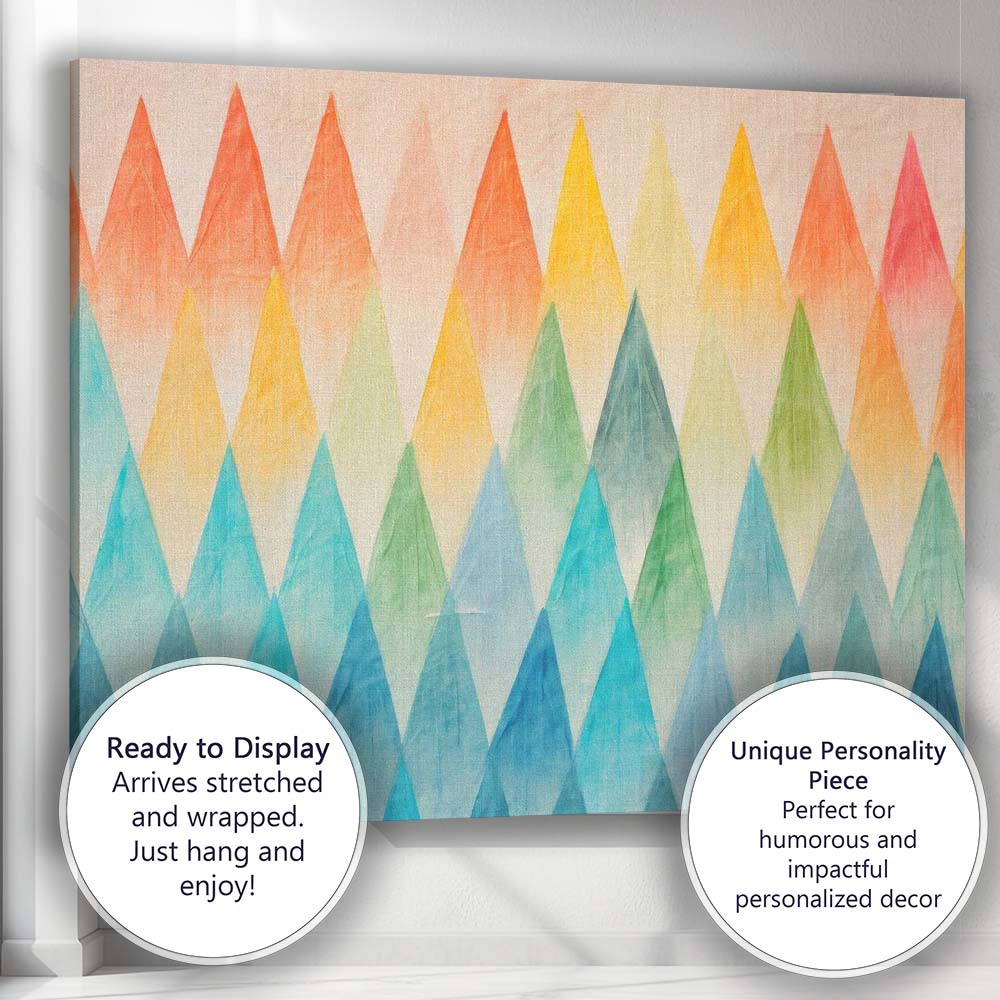 Colourful Watercolour Triangle Geometric Pattern Abstract Canvas Wall Art Print Decor Picture Ready to Hang