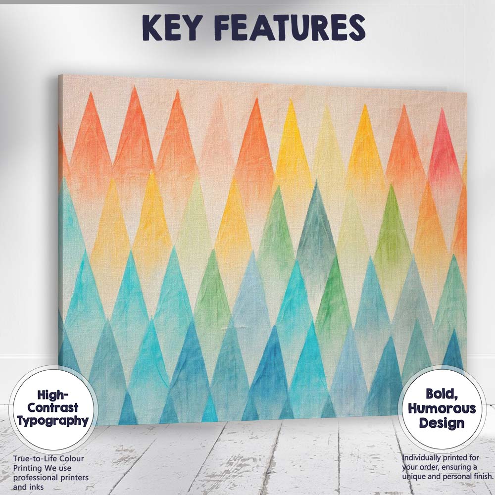 Colourful Watercolour Triangle Geometric Pattern Abstract Canvas Wall Art Print Decor Picture Ready to Hang