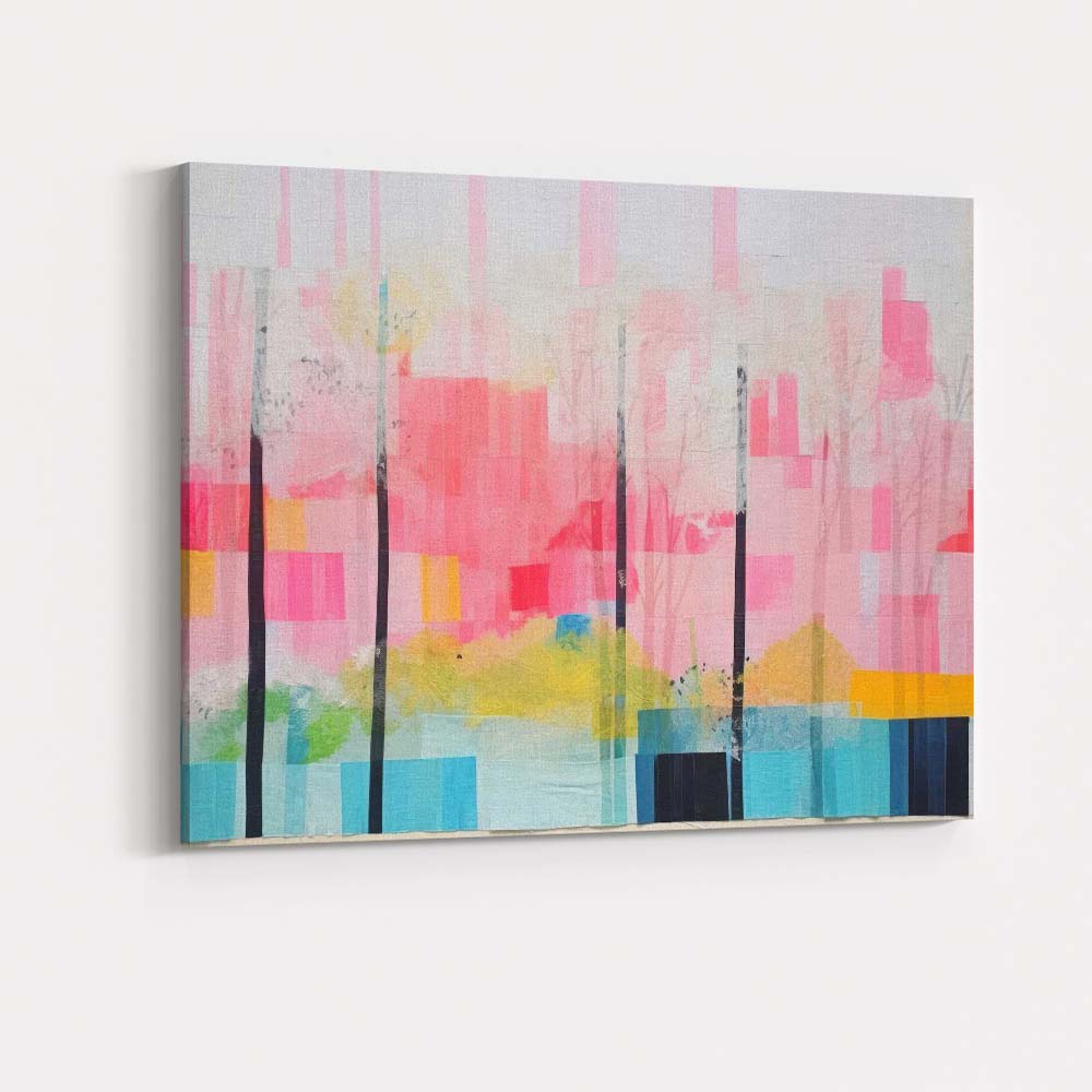 Abstract Pink Forest Geometric Landscape Contemporary Canvas Wall Art Print Decor Picture Ready to Hang