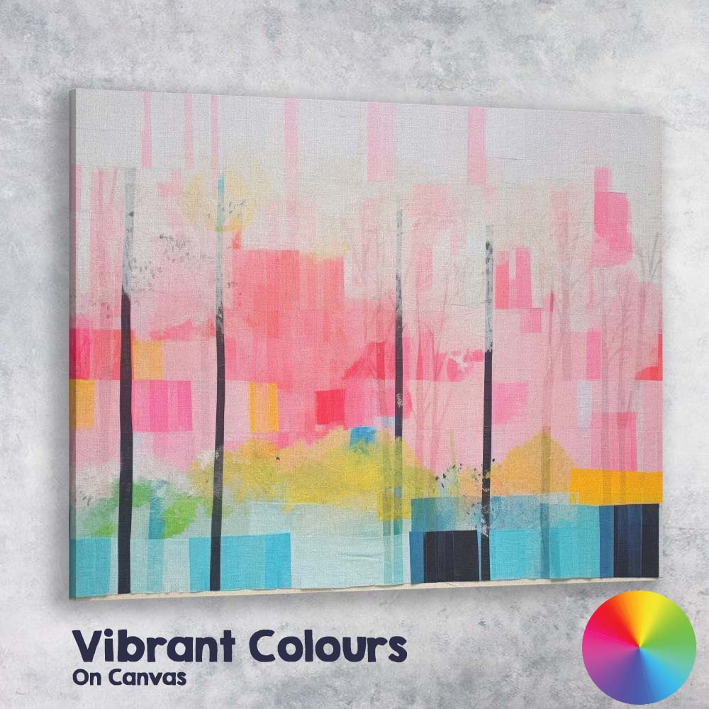 Abstract Pink Forest Geometric Landscape Contemporary Canvas Wall Art Print Decor Picture Ready to Hang