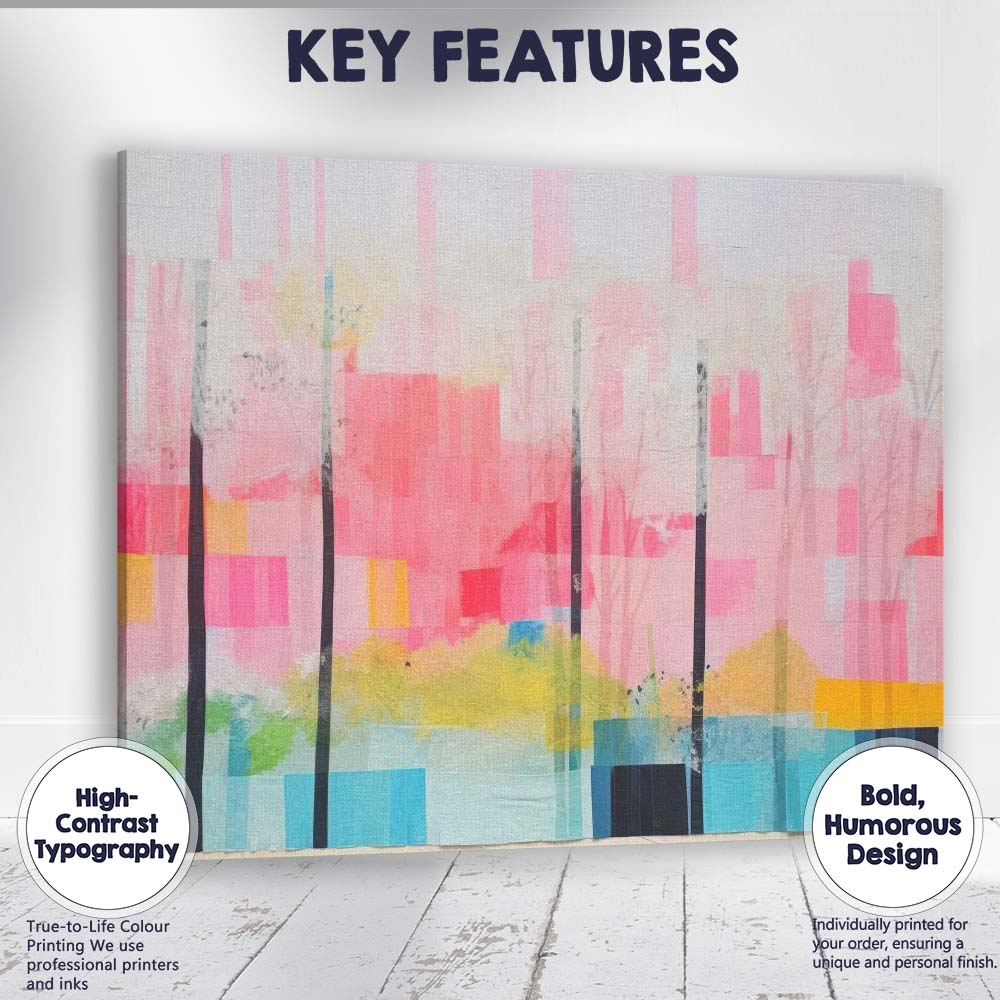 Abstract Pink Forest Geometric Landscape Contemporary Canvas Wall Art Print Decor Picture Ready to Hang