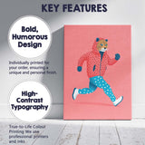 Stylish Running Leopard In Pink Hoodie Contemporary Animal Illustration Canvas Wall Art Print Decor Picture Ready to Hang
