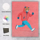 Stylish Running Leopard In Pink Hoodie Contemporary Animal Illustration Canvas Wall Art Print Decor Picture Ready to Hang