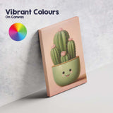 Cute Smiling Cactus Succulent with Pink Blossoms Kawaii Botanical Canvas Wall Art Print Decor Picture Ready to Hang