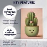 Cute Smiling Cactus Succulent with Pink Blossoms Kawaii Botanical Canvas Wall Art Print Decor Picture Ready to Hang