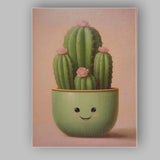 Cute Smiling Cactus Succulent with Pink Blossoms Kawaii Botanical Canvas Wall Art Print Decor Picture Ready to Hang