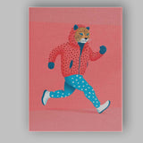 Stylish Running Leopard In Pink Hoodie Contemporary Animal Illustration Canvas Wall Art Print Decor Picture Ready to Hang
