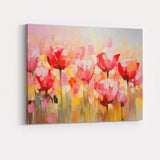 Vibrant Pink Tulip Field Abstract Floral Painting Canvas Wall Art Print Decor Picture Ready to Hang