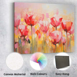 Vibrant Pink Tulip Field Abstract Floral Painting Canvas Wall Art Print Decor Picture Ready to Hang