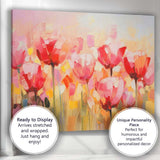 Vibrant Pink Tulip Field Abstract Floral Painting Canvas Wall Art Print Decor Picture Ready to Hang