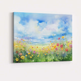 Soft Watercolour Wildflower Meadow Blue Sky Landscape Canvas Wall Art Print Decor Picture Ready to Hang
