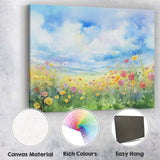 Soft Watercolour Wildflower Meadow Blue Sky Landscape Canvas Wall Art Print Decor Picture Ready to Hang