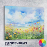 Soft Watercolour Wildflower Meadow Blue Sky Landscape Canvas Wall Art Print Decor Picture Ready to Hang