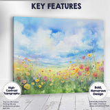 Soft Watercolour Wildflower Meadow Blue Sky Landscape Canvas Wall Art Print Decor Picture Ready to Hang