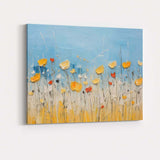 Blue and Gold Wildflower Meadow Textured Abstract Canvas Wall Art Print Decor Picture Ready to Hang