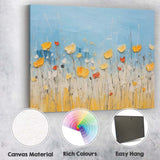 Blue and Gold Wildflower Meadow Textured Abstract Canvas Wall Art Print Decor Picture Ready to Hang