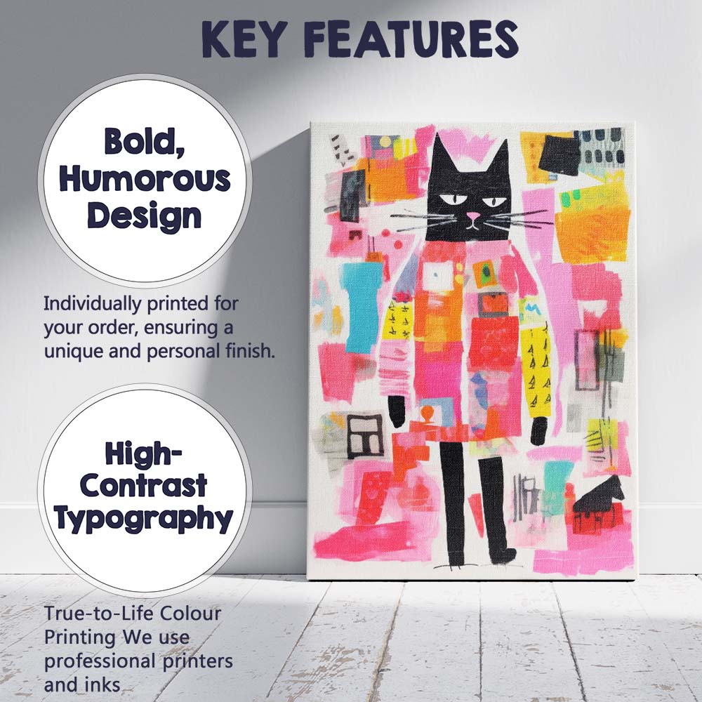 Colourful Abstract Black Cat Modern Pop Art Canvas Wall Art Print Decor Picture Ready to Hang