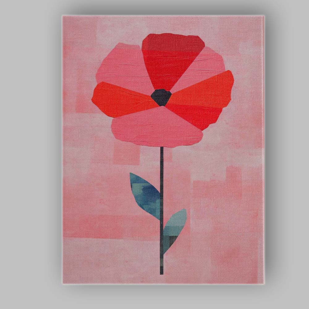 Minimalist Pink Red Poppy Flower Contemporary Botanical Canvas Wall Art Print Decor Picture Ready to Hang