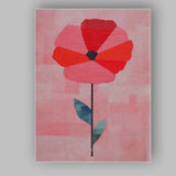 Minimalist Pink Red Poppy Flower Contemporary Botanical Canvas Wall Art Print Decor Picture Ready to Hang