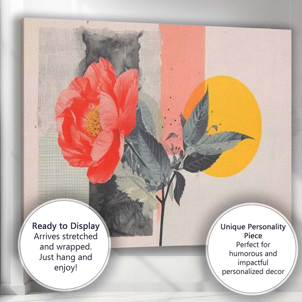 Modern Coral Rose Geometric Collage Floral Canvas Wall Art Print Decor Picture Ready to Hang