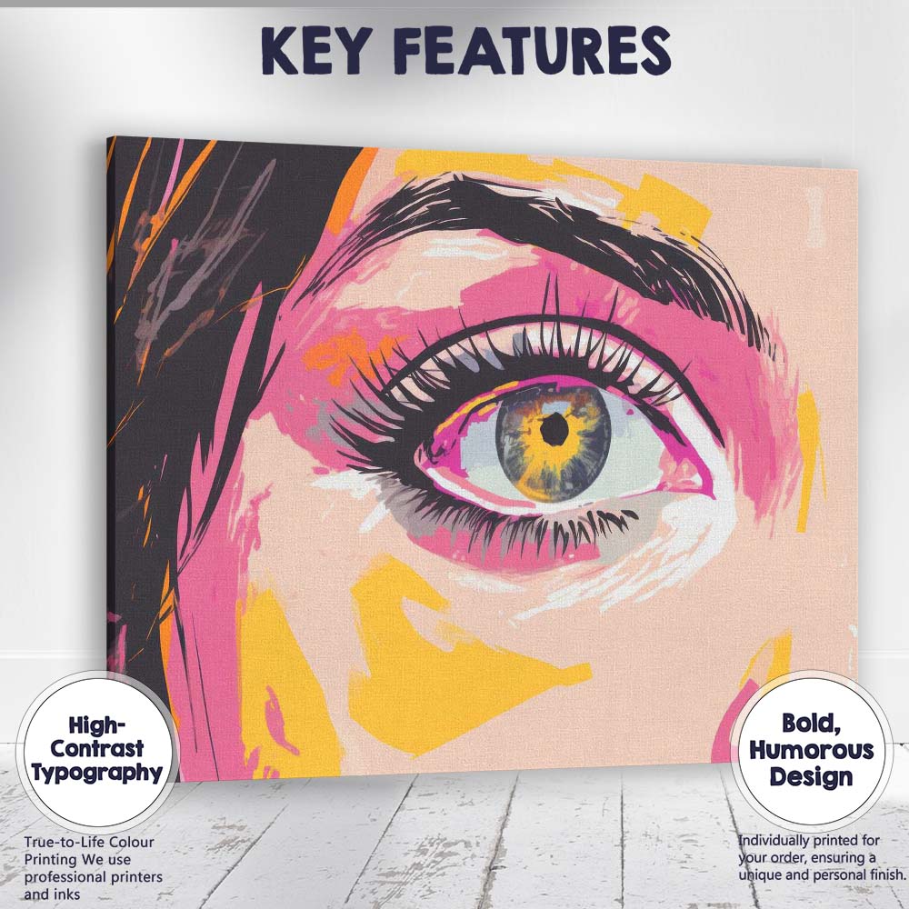 Vibrant Pop Art Woman Eye Close Up Contemporary Portrait Canvas Wall Art Print Decor Picture Ready to Hang