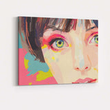 Colourful Contemporary Female Portrait With Green Eyes Pop Art Canvas Wall Art Print Decor Picture Ready to Hang