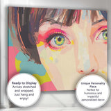 Colourful Contemporary Female Portrait With Green Eyes Pop Art Canvas Wall Art Print Decor Picture Ready to Hang