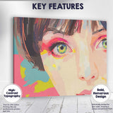 Colourful Contemporary Female Portrait With Green Eyes Pop Art Canvas Wall Art Print Decor Picture Ready to Hang