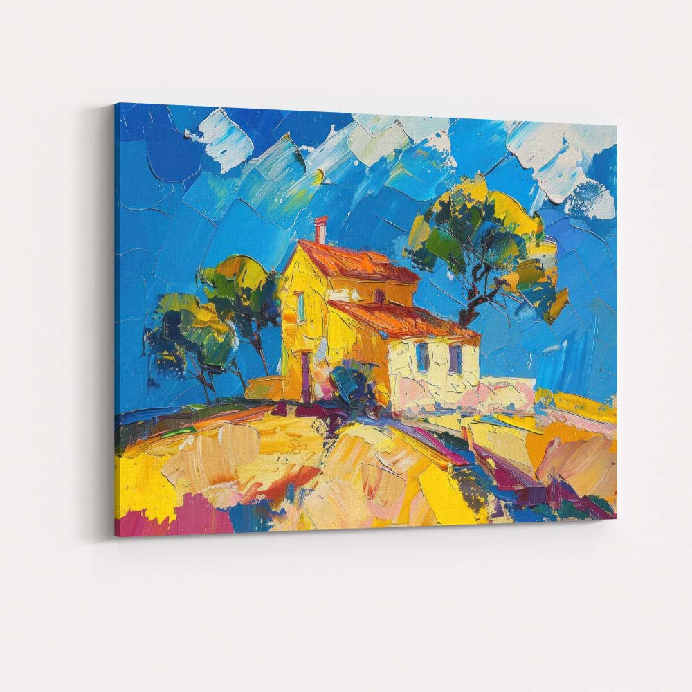 Vibrant Mediterranean Villa Landscape Impressionist Oil Painting Canvas Wall Art Print Decor Picture Ready to Hang