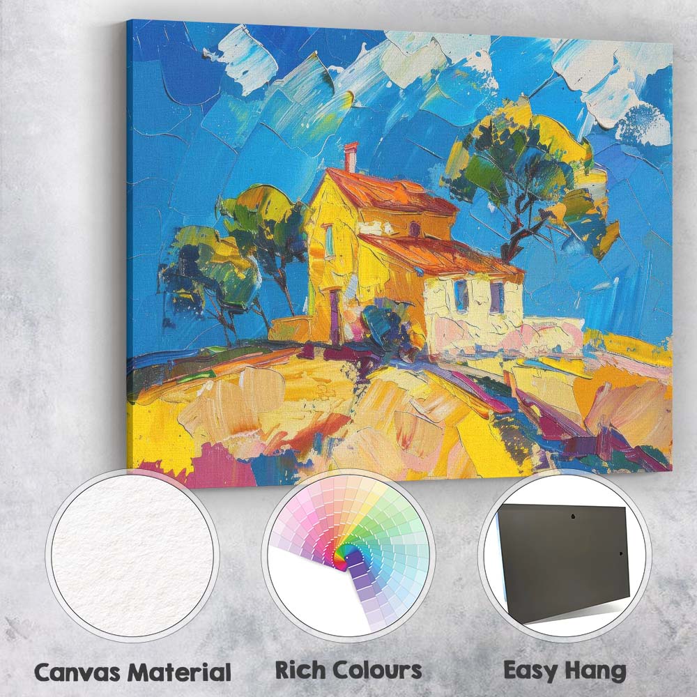 Vibrant Mediterranean Villa Landscape Impressionist Oil Painting Canvas Wall Art Print Decor Picture Ready to Hang