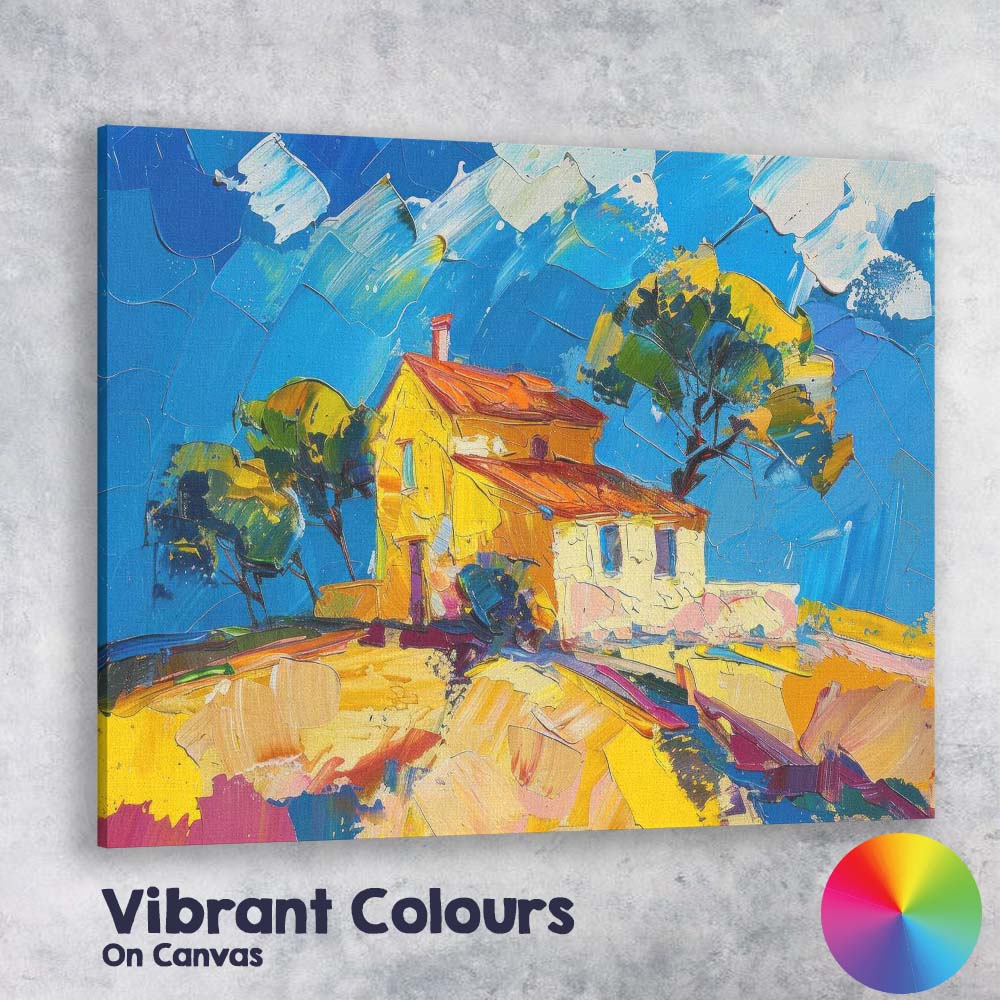 Vibrant Mediterranean Villa Landscape Impressionist Oil Painting Canvas Wall Art Print Decor Picture Ready to Hang
