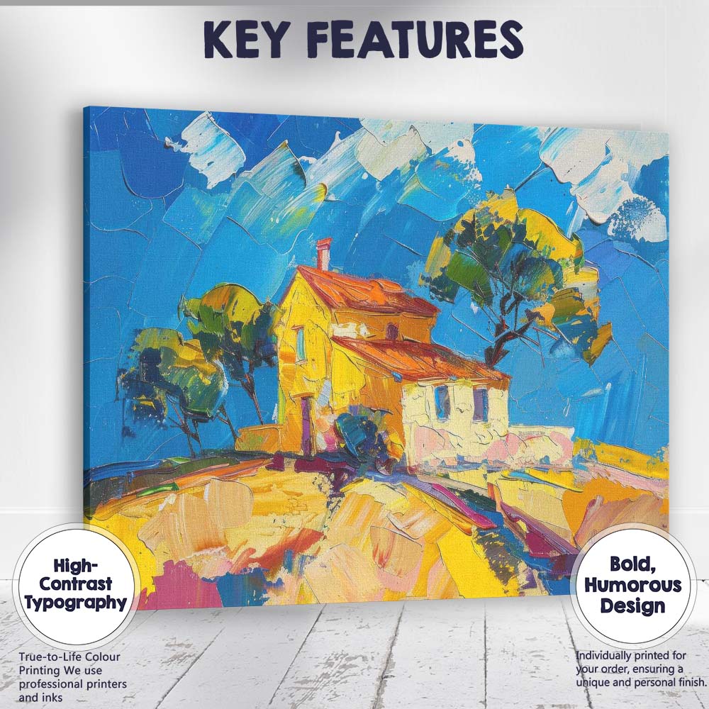Vibrant Mediterranean Villa Landscape Impressionist Oil Painting Canvas Wall Art Print Decor Picture Ready to Hang
