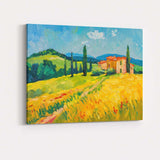 Sunlit Tuscany Countryside Rolling Hills And Cypress Trees Oil Painting Canvas Wall Art Print Decor Picture Ready to Hang