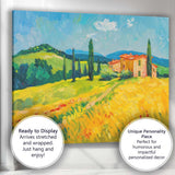 Sunlit Tuscany Countryside Rolling Hills And Cypress Trees Oil Painting Canvas Wall Art Print Decor Picture Ready to Hang