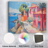 Pink Mediterranean Coastal Villas Seaside Village Impressionist Painting Canvas Wall Art Print Decor Picture Ready to Hang