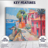 Pink Mediterranean Coastal Villas Seaside Village Impressionist Painting Canvas Wall Art Print Decor Picture Ready to Hang