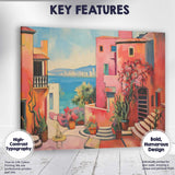 Pink Mediterranean Courtyard With Coastal Sea View Oil Painting Canvas Wall Art Print Decor Picture Ready to Hang