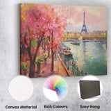Pink Cherry Blossom Paris Riverside Eiffel Tower Impressionist Landscape Canvas Wall Art Print Decor Picture Ready to Hang