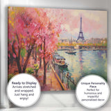 Pink Cherry Blossom Paris Riverside Eiffel Tower Impressionist Landscape Canvas Wall Art Print Decor Picture Ready to Hang