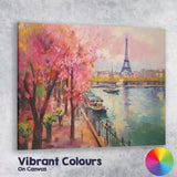 Pink Cherry Blossom Paris Riverside Eiffel Tower Impressionist Landscape Canvas Wall Art Print Decor Picture Ready to Hang