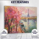 Pink Cherry Blossom Paris Riverside Eiffel Tower Impressionist Landscape Canvas Wall Art Print Decor Picture Ready to Hang
