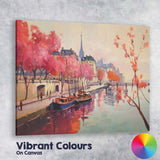 Paris Canal Waterfront With Blossom Trees Impressionist Spring Cityscape Canvas Wall Art Print Decor Picture Ready to Hang