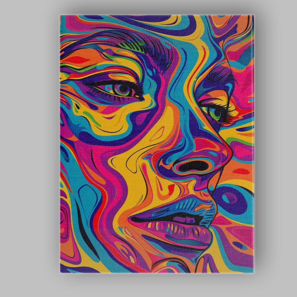 Vibrant Psychedelic Colourful Abstract Woman Portrait Pop Art Canvas Wall Art Print Decor Picture Ready to Hang