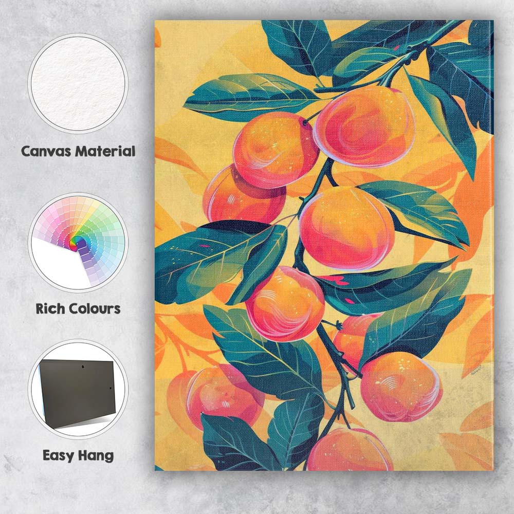 Peach Branch Botanical Fruit Illustration Modern Canvas Wall Art Print Decor Picture Ready to Hang