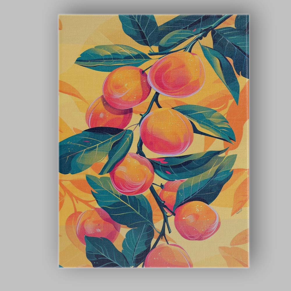 Peach Branch Botanical Fruit Illustration Modern Canvas Wall Art Print Decor Picture Ready to Hang